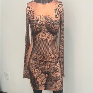 Fashion Nova Love Forever Tattoo Mini Dress - Black